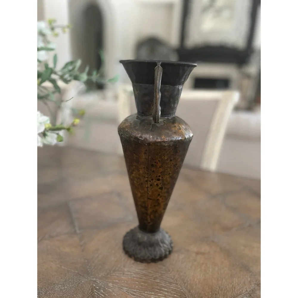 Hammered Brown Metal Handled Urn Vase Planter 13.5